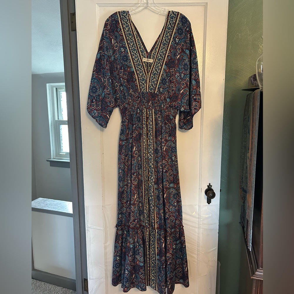 NATURAL LIFE Blue and Red Paisley Maxi Dress